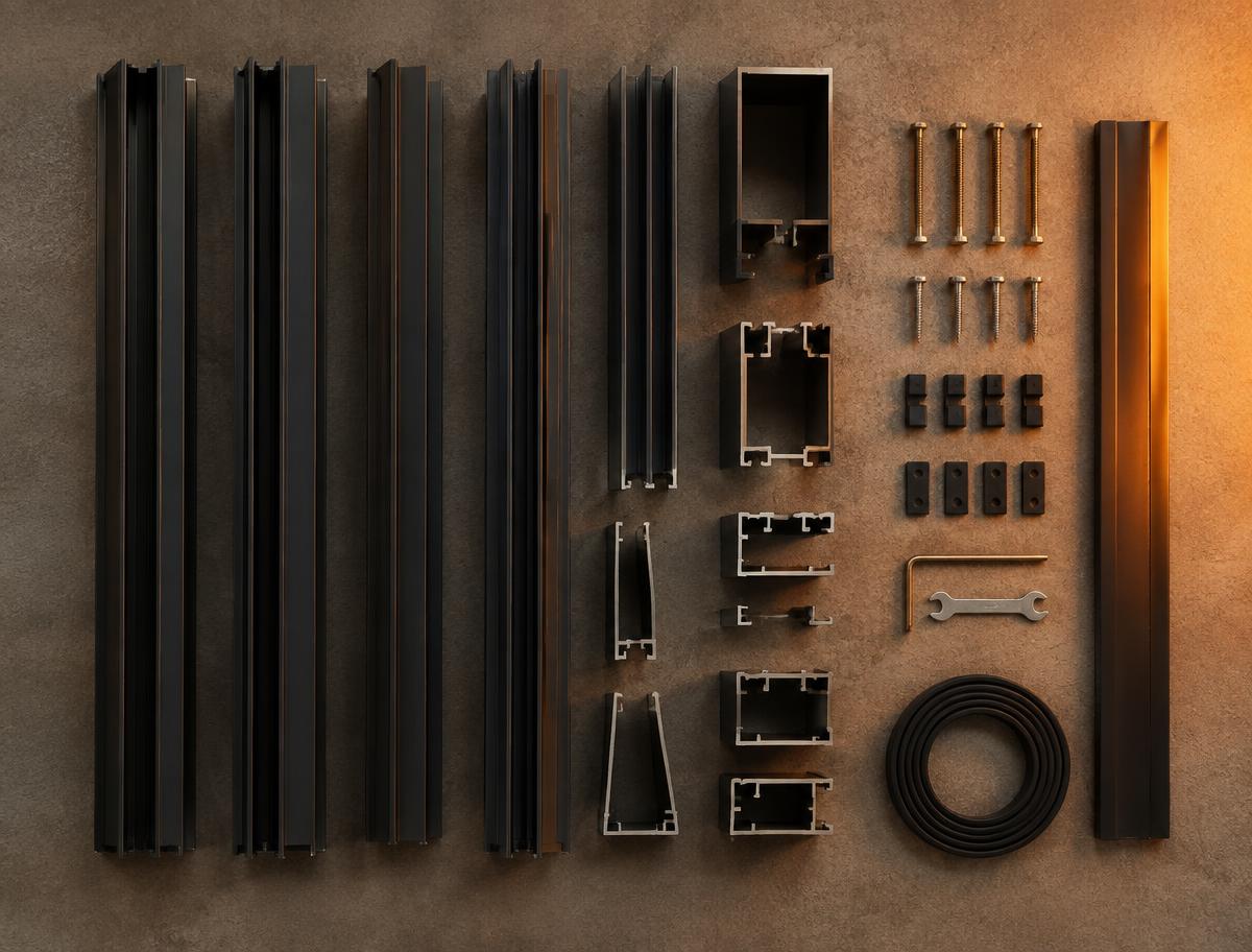 Kit com perfis e parafusos